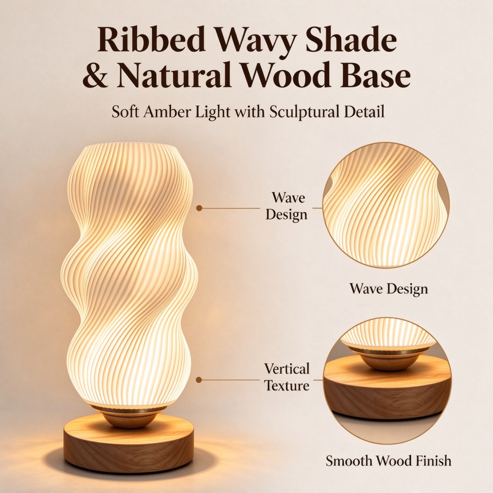 3D Printed Wave Texture Night  - Lighting Decor Bedroom ulasan dan harga