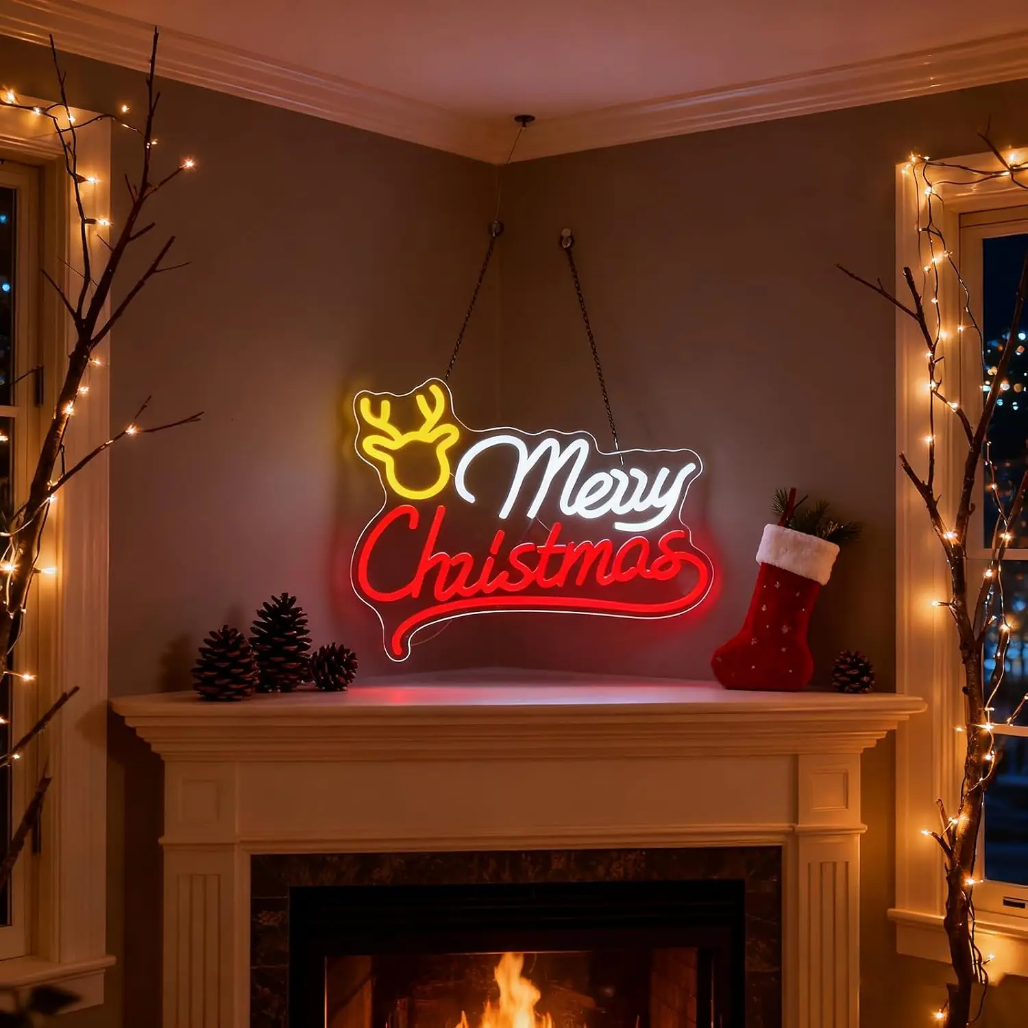 Merry Christmas Reindeer Neon  - Lighting Christmas Decor ulasan dan harga