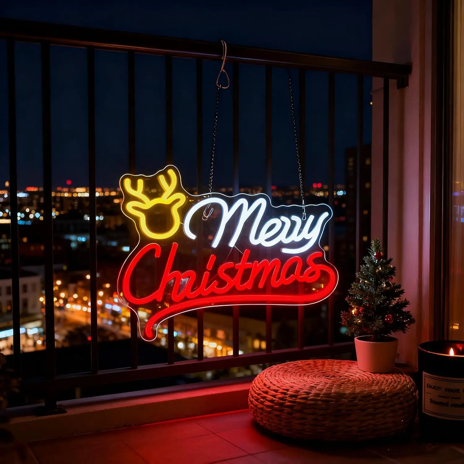 Merry Christmas Reindeer Neon  - Lighting Christmas Decor ulasan dan harga